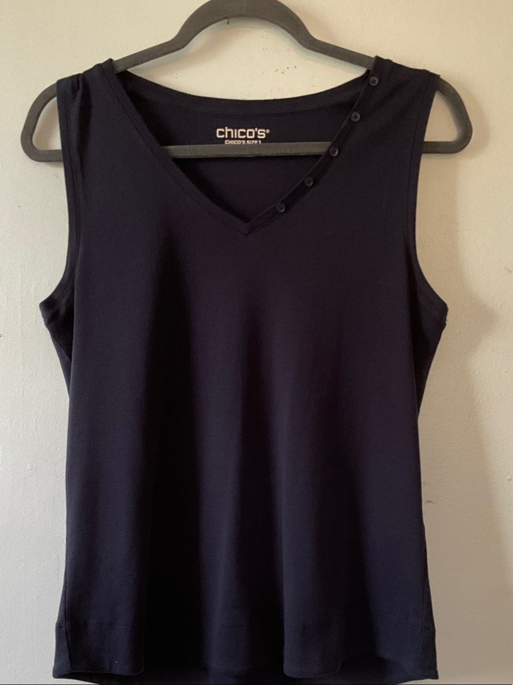 Chico's Navy V-Neck Sleeveless Tank with Shoulder Buttons
